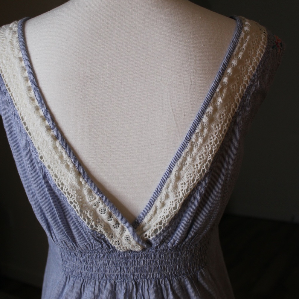 Blue and White Striped Maxi with Crochet Detail - Picture 6 of 9